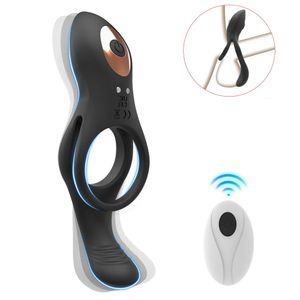 Wireless Remote Control Doppio anello Doppio Peni ritardato Eiaculazione dell'alturazione Erezione VIBRAZIONE Sex Toy 240312