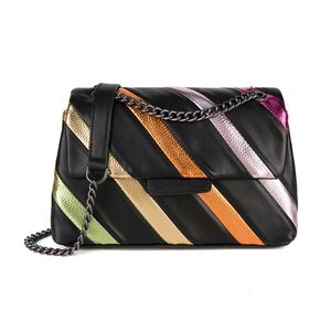 Women Rainbow S Bag Color Patchwork Chain Single Shoulder Crossbody Bag Handbag ingle houlder