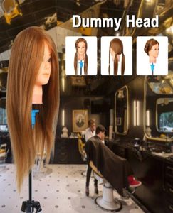 合成ウィッグヘアドレッサートレーニング練習ヘッドマネキン本物の髪の美容人形ヘッドマニキンヘッド練習ダミーブロンド9890535