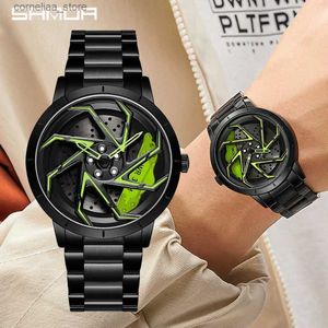 Altri orologi Moda Vendita calda Car Rim Uomo es Acciaio inossidabile Impermeabile Sport Ruota rotante a 360 gradi Quadrante Polso al quarzo Y240316