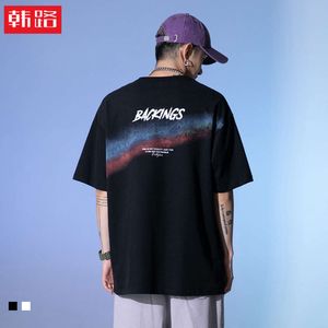 Han Lu, новинка лета 2024, окрашенная распылением радужного принта, с короткими рукавами, модная мужская футболка в Instagram