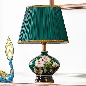 Table Lamps Chinese Style Rural Flower Art Ceramic Fashion Romantic Fabric E27 LED Lamp For Bedside&foyer&studio&tea Room XF001