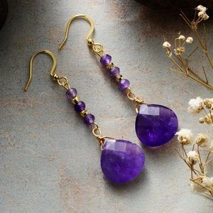 Ohrstecker, hochwertig, vergoldetes Messing, Wassertropfen, Amethyste, baumelnd, Damenheilkristall, Designer-Schmuck, kreative Geschenke