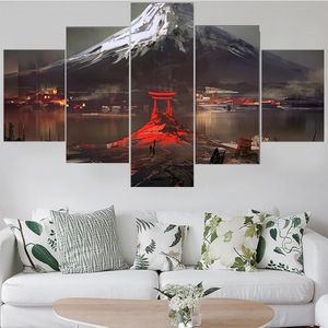 5 Pieces Wall Art Canvas Painting Landscape Poster Mount Fuji Japan Modern Living Room Bedroom Home Modular Pictures Decoration 240314