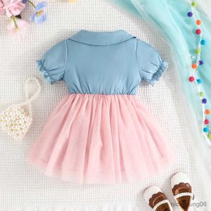 Kleidungssets Kleid für Kinder Neugeborene 3-24 Monate Kurzarm Niedliche Knopfschleife Tüll Prinzessin Kleider Ootd Für Baby Mädchen