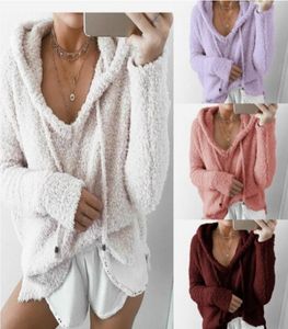 Mulheres cor sólida macio com capuz hoodies pulôver topos velo cashmere mistura solta camisolas roupas femininas plus size s5xl2300574