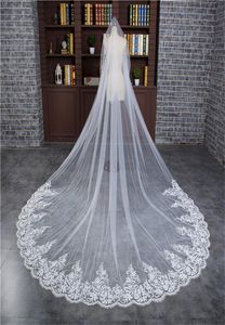 Ett lager katedrallängd bröllopslöjor 3 meter lång elfenbensspets brudslöja med kambröllopstillbehör Applique Bridal Veils1268512