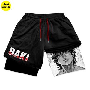 Anime baki hanma shorts de treino de ginástica para homens atlético secagem rápida 2 em 1 shorts de compressão fantasia cosplay 240314