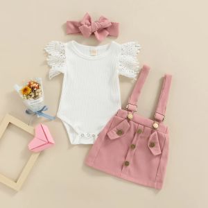 Klänningar ma baby 018m nyfödda spädbarn baby flicka kläder set spets stickad romper rem klänning kjolar kläder sommar dräktkläder d95