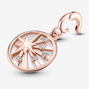 Roségoldener Lebensstrahl-Medaillon-Charm für Pandoras, echtes 925er-Sterlingsilber, Charms-Set, Designer-Armbandherstellungskomponenten, Halskettenanhänger mit Originalverpackung