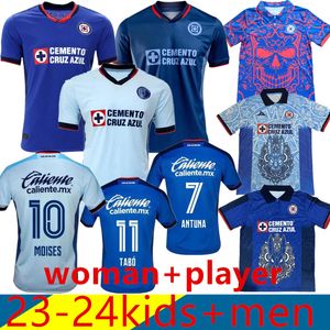 23-24 Cruz Azul Mens Futbol Formaları Rodriguez Gutierrez Morales Vargas Guerrero Ana Sayfa Mavi Away 3. Özel Baskı Futbol Gömlekleri Çocuk Erkek Kadın Biriforms