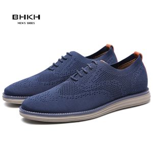 BHKH Breathable Knitted Mesh Casual Shoes Lightweight Smart Casual Shoes Office Work Footwear Men Shoes 240312