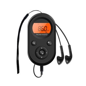 Radio Radio Mini FM/AM Radio Protable Pocket 76108MHz المتلقي القابل لإعادة الشحن مع تصميم LCD Display Backlight Lanyard