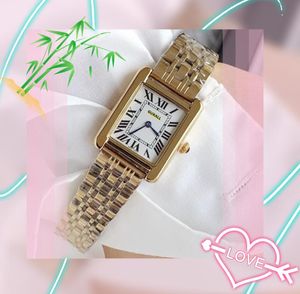 High-End Quality Women Roman Tank Dial Dress Watches Leather Stainless Steel Strap Lady Iced Out Quartz Movement Rose Gold Silver Hip Hop Out Bling Watch Gifts