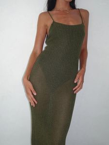 Women Knit Casual Cover Up Spaghetti Strap Crochet Long Dress Summer Sleeveless Bikini Holiday Beachwear Streetwear
