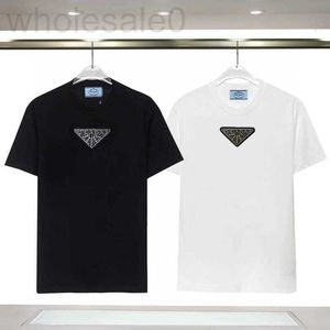 Men's T-Shirts designer P Family 23 Spring/Summer New Fashion Heavy Industry Diamond Inlaid Triangle Simple and Casual Versatile Terry 230g Short sleeved T-shirt WS36