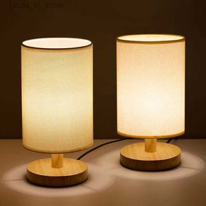 Table Lamps USB Bedside Lamp Night Lights Table Lamp For Bedroom Wooden Desk Lamp Bedside Night Light with Cylinder Lamp Shade Home Decor YQ240316
