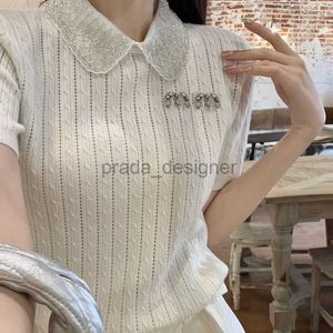 Luxury designer women's sweater early spring collection doll neck white sweater heavy diamond knitted T-shirt top