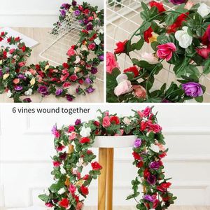 Decorative Flowers Rose Artificial Christmas Garland For Wedding Home Room Decoration Spring Autumn Garden Arch Fake Plant Vine