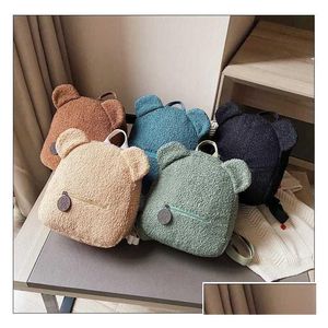 Zaini peluche P Zaino Borsa femminile Autunno e inverno Versione coreana di Instagram Super Fire Cute Bear Ear Girl Genitore-figlio Drop Dhxy4