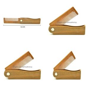 Hårborstar 1st Natural Green Sandal Wood Fold Comb Hår för män Skägg Care Antistatic Wood Tools Brush2058218 Drop Delivery Hair DH2YI