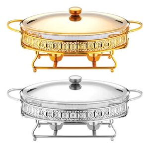 Speisenwärmer Buffet Luxus Golden Oval el Wedding Chafing Dish Edelstahl Glas Servierschale Topf kleiner Chafing Dish 240313