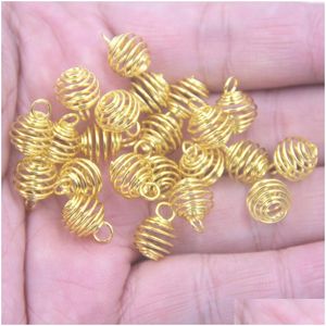 Colares de pingente 50 pcs 25x30mm banhado espiral grânulo gaiola encantos pingentes pendurado lanterna oca bola primavera pingente para mulheres e homens j dh3n7