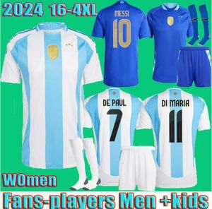 24 25 Argentina hem borta Je Rsey J.Alvarez Soccer Jerseys Dybala Martinez Mac Allister E.Fernandez Maradona Men barnfans spelar fotbollskjortor S-4XL