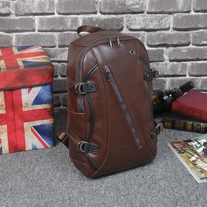 Ny lyxig äkta läder Men Womenackpack Casual stor kapacitet Shoolbag för Boy Solid Cowhide Male Travel Ryggsäck