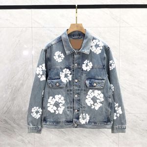 Mäns jackor Kvinnor Mens Floral Mönster denim Coat Wash Blue Designer-knapp bokstäver S-XL