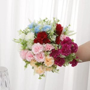 Decorative Flowers 6 Colors Six Headed Carnations Festival Supplies DIY Party Decoration Silk Cloth Artificial Home Decor