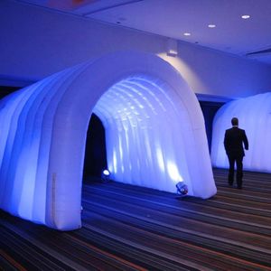 Multiple usage 6mLx3.5mWx3mH (20x11.5x10ft) inflatable tunnel tent with LED lights,event entrance tunnels with blower from China