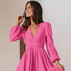 Basic Casual Dresses 2024 Womens Dress Womens V-neck Skirt Pleated Skirt Peplum French Dress Summer Dress Women Birthday Slight Strech PolterC24315