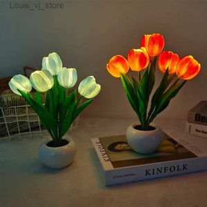 테이블 램프 LED 튤립 인공 꽃 테이블 램프 침실 이외의 야간 램프 꽃다발 나이트 라이트 홈 정원 장식 YQ240316