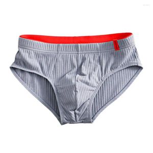 Underpants Men Briefs Mid Waist Elastic Soft Breathable Anti-septic U Convex Striped Solid Color Casual Underwear