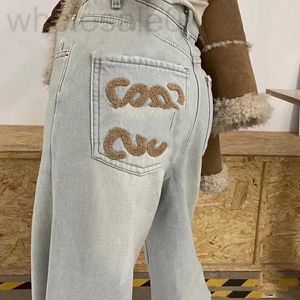 Women's Jeans designer Rowe owe velvet towel embroidered jeans wide leg straight casual F66I