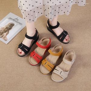 Casual Shoes Low Sandals Woman Leather Large Size Female Shoe Open Toe Low-heeled Big Outside Comfort Girls Beige 2024 Peep Fashion Solid