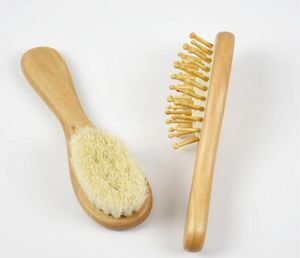 Pura lã natural bebê pequena escova de madeira pente shampoo escova portátil macio e confortável lã barba brush1738593
