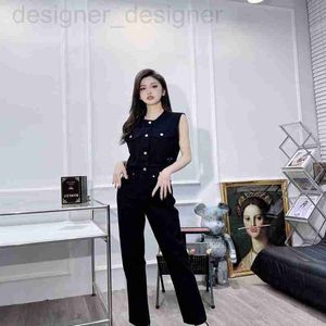 Women's Tracksuits Designer Twill Denim Fabric Fashion Vintage Washed Black Short Vest Straight Jeans Two Piece Set S5NH