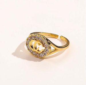 Fashion Jewelry Designer Rings Women Loves Charms Wedding Supplies Crystal Gold Plated Copper Finger Adjustable Ring Accessories