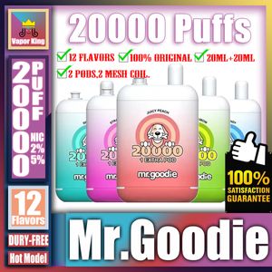 Original Mr Goodie 20000 20K Puff 20000 20K 20 ml+20 ml Dual Pods Dual Mesh Rechargeable Disponible Vape Pen Prefilled e Cigarettspole 650mAh Battery