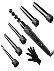 6 i 1 curling trollstav set keramiskt hår curling tång hår curl järn i trollstav hår curler roller present set 0932mm curler wand1664562