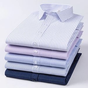 Camicia formale da uomo primavera autunno manica lunga ufficio a righe antirughe non stiratura camicie bianche da lavoro moda S ~ 8XL 240306