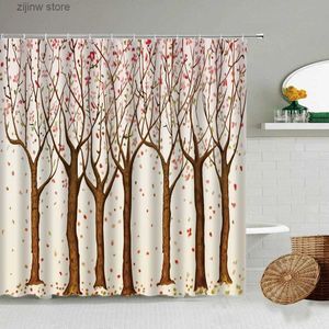 Shower Curtains Hand Painted Forest Trees Landscape Shower Curtain Nordic Abstract Art Bathroom Accessories With Hook Waterproof Screen Washable Y240316