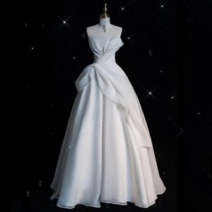 Luxo branco cetim chiffon sem alças casamento maxi vestido de noiva elegante longo baile de formatura convidado festa formal vestidos femininos 240314