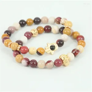 Strand 2st Mix Style Natural Egg Yellow Round Stone Pärlor Hamsa Hand Men Armband Beaded Women