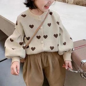 ربيع الخريف الكورية فضفاضة جميع الفتيات من الفتيات كارديجان سترة جماليات طويلة الأكمام O-Neck Kids Knitting Top Fashion Coat 240314