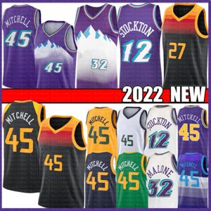 Custom Men Men Młodzież Utah'jazz''donovan 45 Mitchell Rudy 27 Gobert Utahs Basketball koszulka Karl 32 Malone John 12 Stockton Purple White 75th Shirt Retro Jerseys