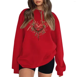 Women's Hoodies 2024 Crew Neck Tops Cotton Casual Fashion Valentine'S Day Printed Long Sleeve O Pullover Blouse