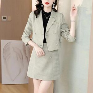 Dwuczęściowa sukienka InsOZKDG vintage Blazer spódnica Zestaw Kobiety Solidny Elegancki swobodny garnitur Korean Button Designer